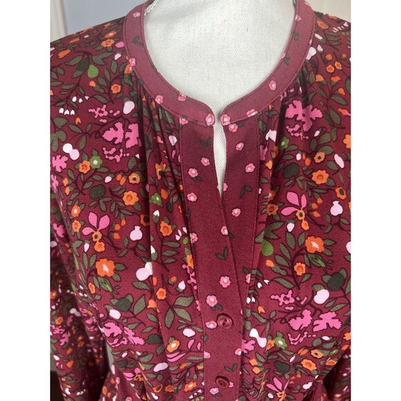Talbots Fall Floral Belted Dress SZ Small Long Sleeve Cranberry Orange Contrast - Picture 3 of 14